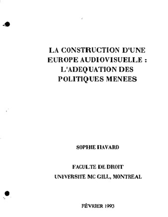 La construction d'une Europe audiovisuelle : l'adequation des politiques menées thumbnail