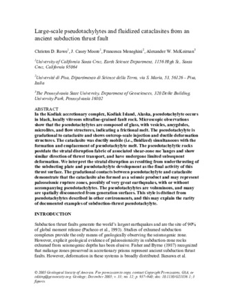 Large-scale pseudotachylytes and fluidized cataclasites from an ancient subduction thrust fault thumbnail