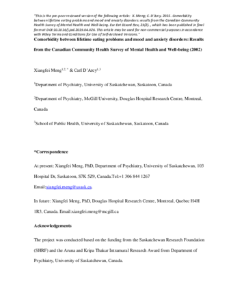 Comorbidity Between Lifetime Eating Problems and Mood and Anxiety Disorders: Results from the Canadian Community Health Survey of Mental Health and Well-being thumbnail