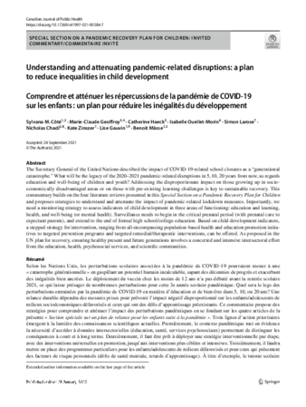 Understanding and attenuating pandemic‑related disruptions: a plan  to reduce inequalities in child development thumbnail