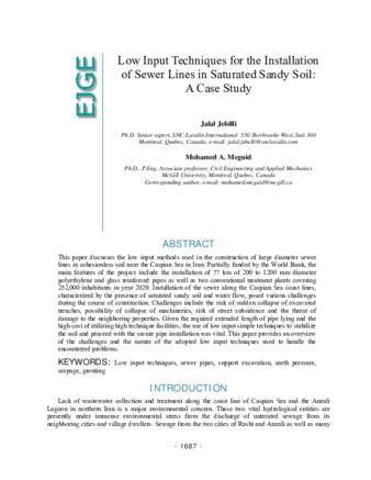 Low input techniques for the installation of sewer lines in saturated sandy soil: a case study thumbnail