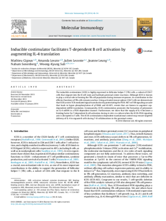 Inducible costimulator facilitates T-dependent B cell activation by augmenting IL-4 translation thumbnail