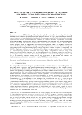 Impact of ground floor openings percentage on the dynamic response of typical Dutch URM cavity wall structures thumbnail