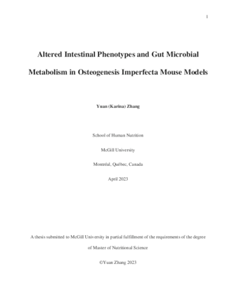 Altered Intestinal Phenotypes and Gut Microbial Metabolism in Osteogenesis Imperfecta Mouse Models thumbnail