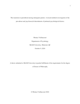 The transition to parenthood among immigrant parents: A mixed-methods investigation of the prevalence and psychosocial determinants of perinatal psychological distress thumbnail