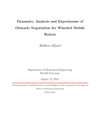 Dynamics, Analysis and Experiments of Obstacle Negotiation for Wheeled Mobile Robots thumbnail