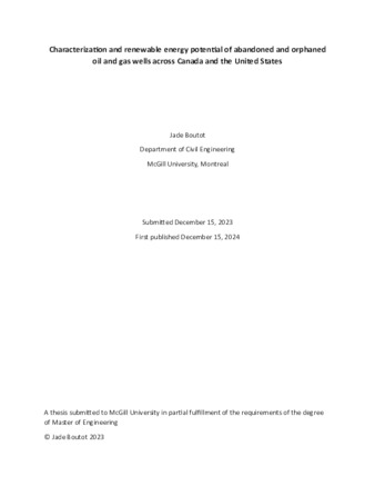 Characterization and renewable energy potential of abandoned and orphaned oil and gas wells across Canada and the United States thumbnail