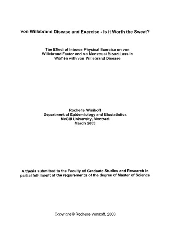 The effect of intense physical exercise on von Willebrand factor and on menstrual blood loss in women with von Willebrand Disease thumbnail