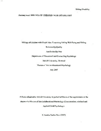 Siblings of Children with Disabilities: Examining Sibling Well-Being and Sibling Relationship Quality thumbnail