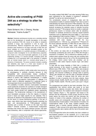 Active site crowding of P450 3A4 as a strategy to alter its selectivity thumbnail