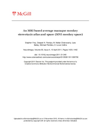 An MRI based average macaque monkey stereotaxic atlas and space (MNI monkey space) thumbnail