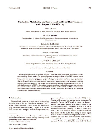 Mechanisms Maintaining Southern Ocean Meridional Heat Transport under Projected Wind Forcing thumbnail