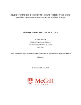 Novel treatments and biomarkers for immune-related adverse events secondary to cancer immune checkpoint inhibitor therapy thumbnail