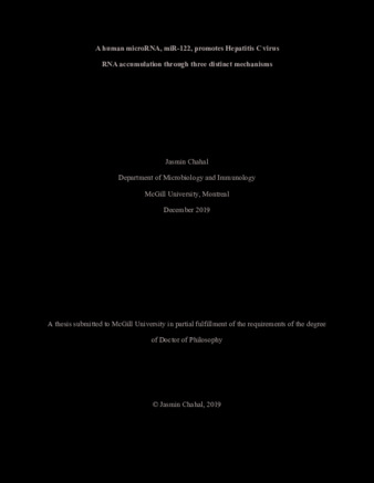 A human microRNA, miR-122, promotes Hepatitis C virus RNA accumulation through three distinct mechanisms thumbnail