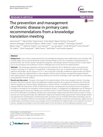 The prevention and management of chronic disease in primary care: recommendations from a knowledge translation meeting thumbnail