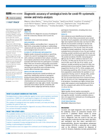 Diagnostic accuracy of serological tests for covid-19: systematic review and meta-analysis thumbnail