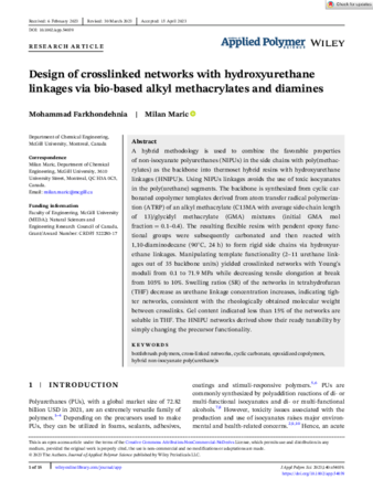 Design of crosslinked networks with hydroxyurethane linkages via bio-based alkyl methacrylates and diamines thumbnail