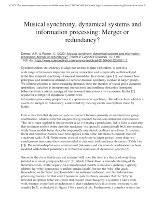 Musical synchrony, dynamical systems and information-processing: Merger or redundancy? thumbnail