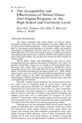 The acceptability and effectiveness of mental illness anti-stigma programs at the high school and university level thumbnail