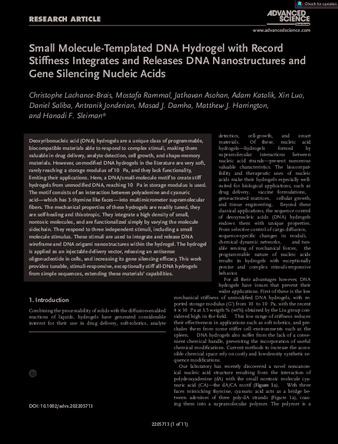 Small Molecule-Templated DNA Hydrogel with Record Stiffness Integrates and Releases DNA Nanostructures and Gene Silencing Nucleic Acids thumbnail