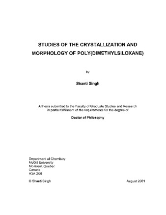 Studies of the crystallization and morphology of poly(dimethylsiloxane) thumbnail