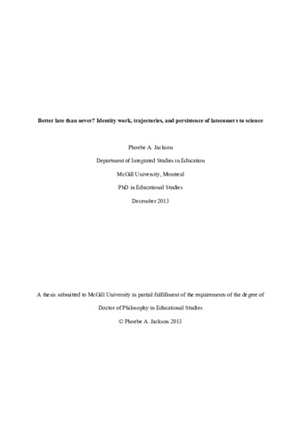 Better late than never? Identity work, trajectories, and persistence of latecomers to science thumbnail