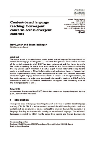 Content-based language teaching: Convergent concerns across divergent contexts thumbnail