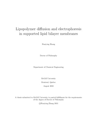 Lipopolymer diffusion and electrophoresis in supported lipid bilayer membranes thumbnail