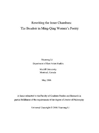 Rewriting the inner chambers : the boudoir in Ming-Qing women's poetry thumbnail