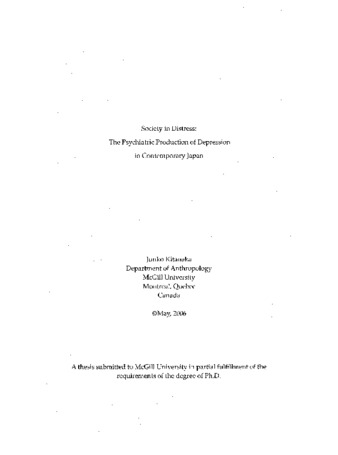 Society in distress : the psychiatric production of depression in contemporary Japan thumbnail