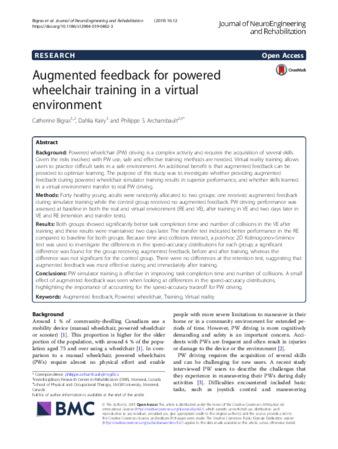 Augmented feedback for powered wheelchair training in a virtual environment thumbnail