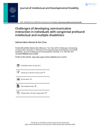 Challenges of developing communicative interaction in individuals with congenital profound intellectual and multiple disabilities thumbnail