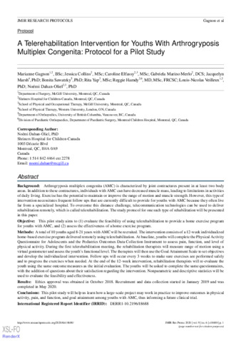 A Telerehabilitation Intervention for Youths With Arthrogryposis Multiplex Congenita: Protocol for a Pilot Study thumbnail