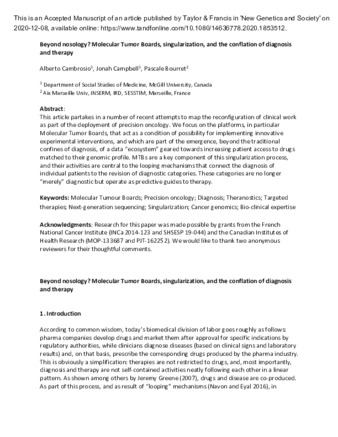 Beyond nosology? Molecular Tumor Boards, singularization, and the conflation of diagnosis and therapy thumbnail