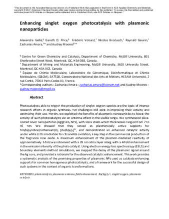 Enhancing singlet oxygen photocatalysis with plasmonic nanoparticles thumbnail
