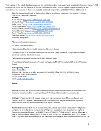 An observational study of antipsychotic medication discontinuation in first-episode psychosis: clinical and functional outcomes thumbnail