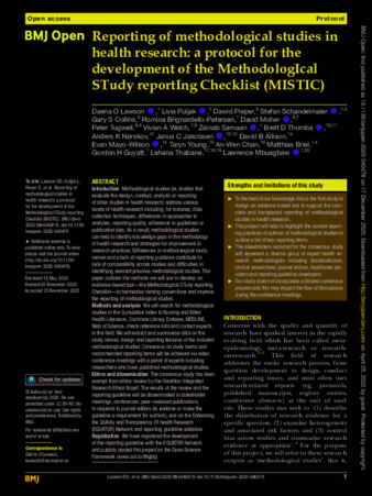 Reporting of methodological studies in health research: a protocol for the development of the MethodologIcal STudy reportIng Checklist (MISTIC) thumbnail
