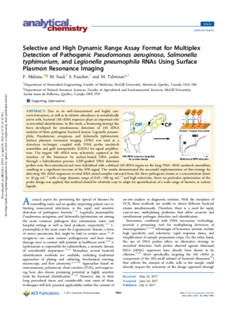 Selective and High Dynamic Range Assay Format for Multiplex Detection of Pathogenic Pseudomonas aeruginosa, Salmonella typhimurium, and Legionella pneumophila RNAs Using Surface Plasmon Resonance Imaging thumbnail