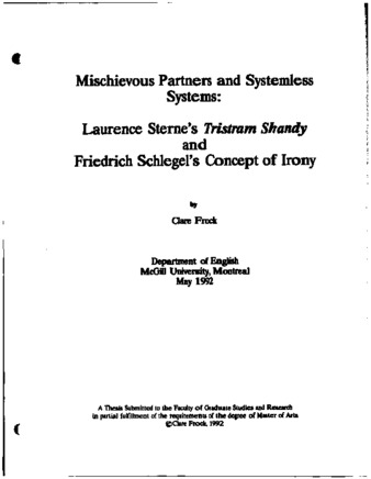 Mischievous partners and systemless systems : Laurence Sterne's Tristram Shandy and Friedrich Schlegel's concept of irony thumbnail
