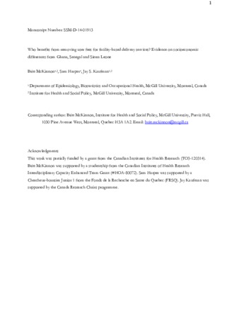 Who benefits from removing user fees for facility-based delivery services? Evidence on socioeconomic differences from Ghana, Senegal and Sierra Leone thumbnail