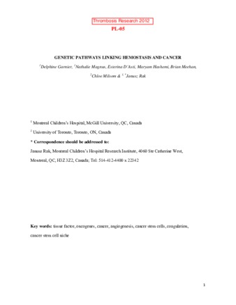 Genetic pathways linking hemostasis and cancer thumbnail