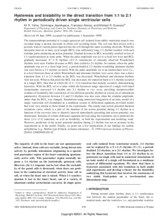 Hysteresis and bistability in the direct transition from 1:1 to 2:1 rhythm in periodically driven single ventricular cells thumbnail