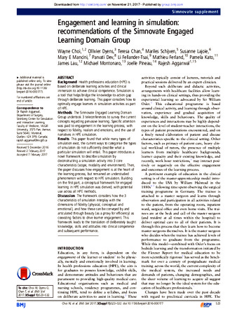 Engagement and learning in simulation: Recommendations of the simnovate engaged learning domain group thumbnail