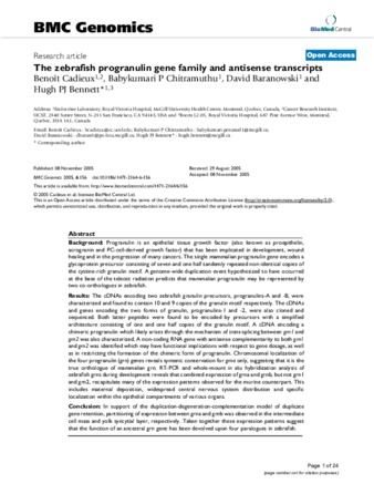 The zebrafish progranulin gene family and antisense transcripts thumbnail