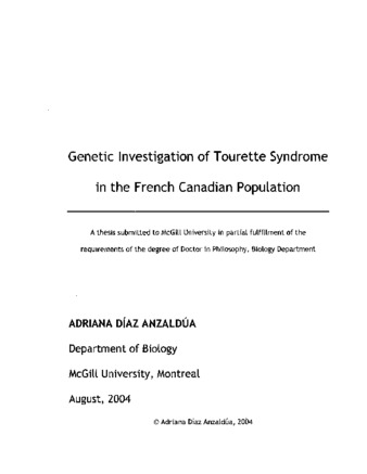 Genetic investigation of Tourette syndrome in the French Canadian population thumbnail