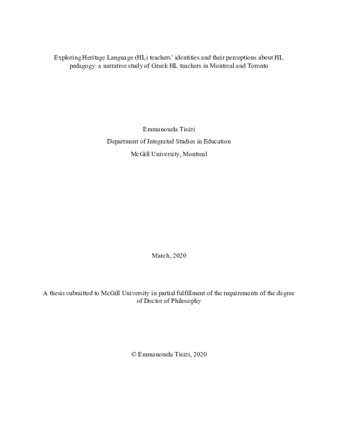 Exploring Heritage Language (HL) teachers’ identities and their perceptions about HL pedagogy: a narrative study of Greek HL teachers in Montreal and Toronto thumbnail