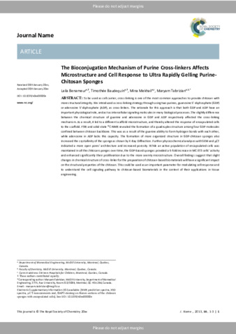 The Bioconjugation Mechanism of Purine Cross-linkers Affects Microstructure and Cell Response to Ultra Rapidly Gelling Purine-Chitosan Sponges thumbnail