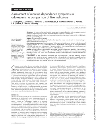 Assessment of nicotine dependence symptoms in adolescents: a comparison of five indicators  thumbnail