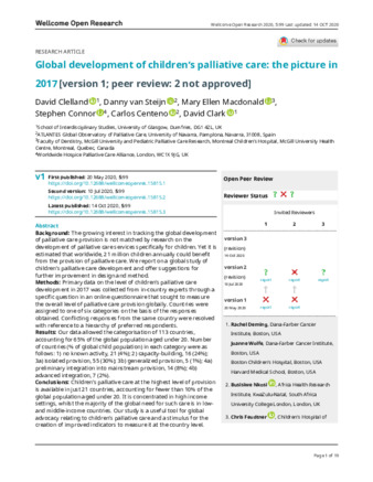 Global development of children’s palliative care: the picture in 2017 [version 1; peer review: 2 not approved] thumbnail