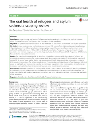 The oral health of refugees and asylum seekers: a scoping review thumbnail